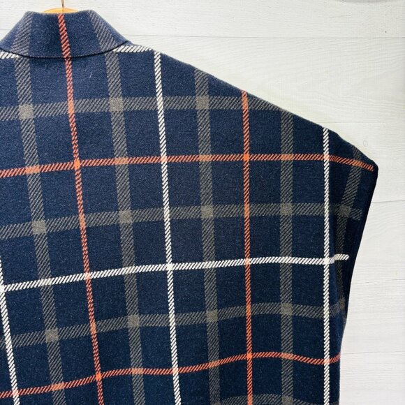 Tahari Plaid Zip Front Poncho Cape Sweater Knit Navy Multicolor Women’s S/M - Picture 10 of 15